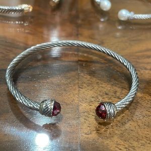 Silver bangles with gemstones